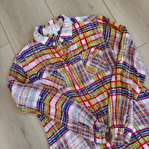 Cabi Cirque Plaid Long Sleeve Button Down Shirt Top Colorful Womens‎ Size S